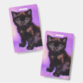 Badge Chat Violet de Style Van Gogh (Avant & arrière)