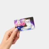 Badge Chaton Blanc Vintage avec Ruban Violet (Manuel / portable)