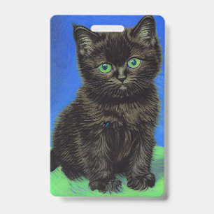 Badge Chaton noir de style Van Gogh