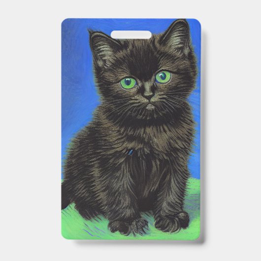 Badge Chaton noir de style Van Gogh (Avant)