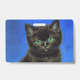 Badge Chaton noir de style Van Gogh