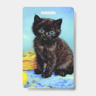 Badge Chaton noir de Van Gogh avec fil de laine