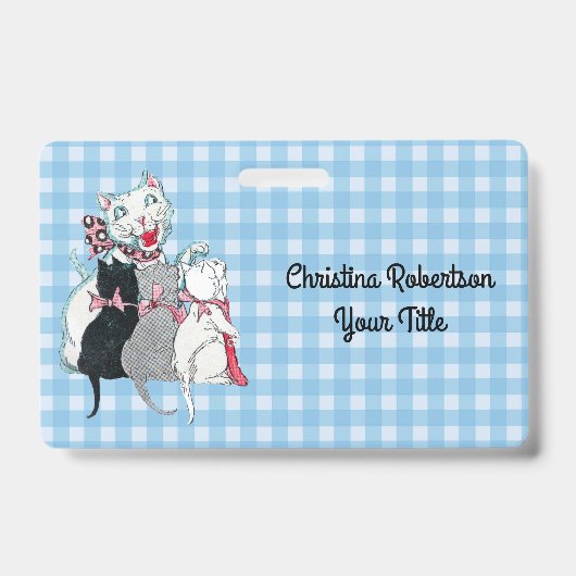Badge Chatons Avec Mère Souriante Chat Bleu Blanc Plaid (Avant)