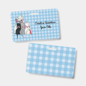 Badge Chatons Avec Mère Souriante Chat Bleu Blanc Plaid (Avant & arrière)