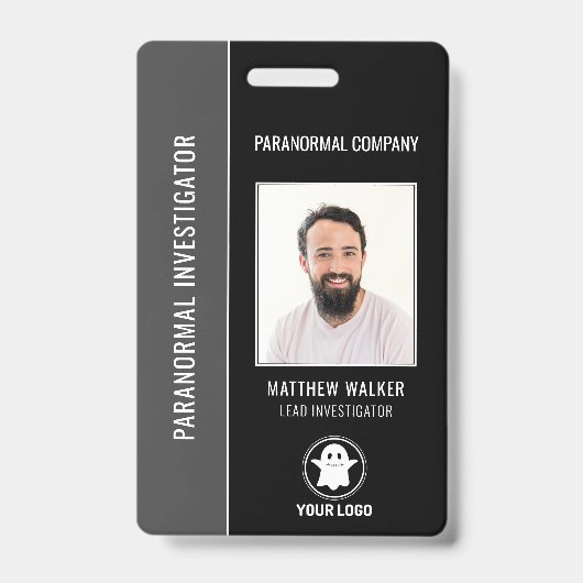 Badge Chercheur paranormal QR Code Nom Balise Code photo (Avant)