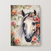 Badge Cheval blanc dans les fleurs. (Recto)