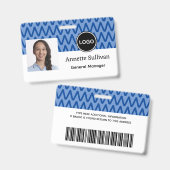 Badge Chevron Bleu | Logo de l'entreprise & Code-barres  (Avant & arrière)