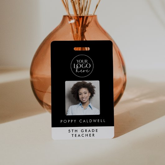 Badge Chic Black Typographie Logo Photo Employé Professe