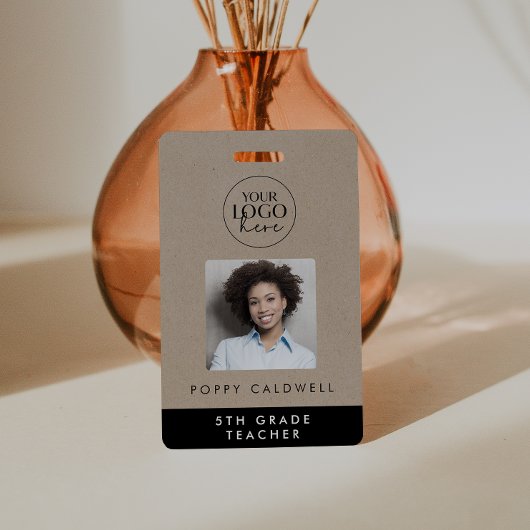 Badge Chic Faux Kraft Logo Photo Employé ou Identifiant