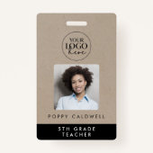 Badge Chic Faux Kraft Logo Photo Employé ou Identifiant (Devant)