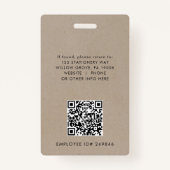 Badge Chic Faux Kraft Photo QR Code ID petite entreprise (Dos)