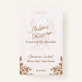 Badge Chic Pink Stripe Cupcake Bakery Business Employee (Devant)