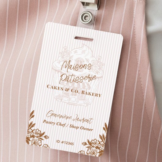 Badge Chic Pink Stripe Cupcake Bakery Business Employee