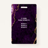 Badge Chic Purple Agate Gold Parties scintillant, événem (Dos)