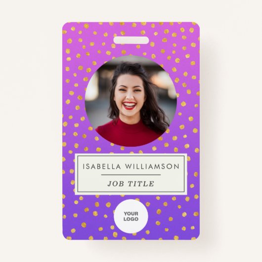 Badge Chic Purple Gold Dot ID photo employé Entreprise (Devant)