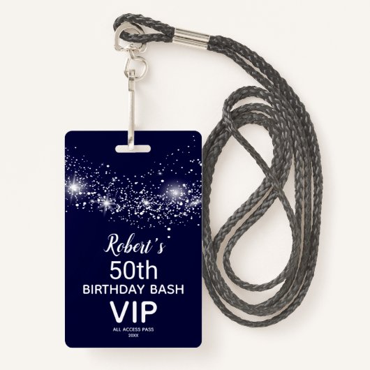 Badge Chic Stars sur Navy Sky Birthday VIP Pass (Devant avec lanière)