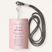 Badge Chic Sweet 16 Parties scintillant rose VIP Invitat (Derrière avec lanière)