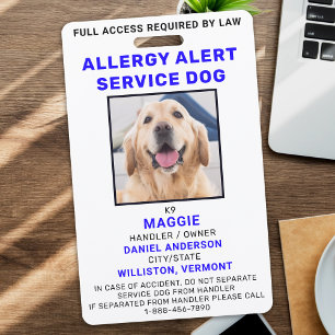 Badge Chien d'alerte d'allergie de photo personnalisé