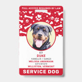 Badge Chien d'Assistance Empreintes de Patte Rouges Pers (Avant)