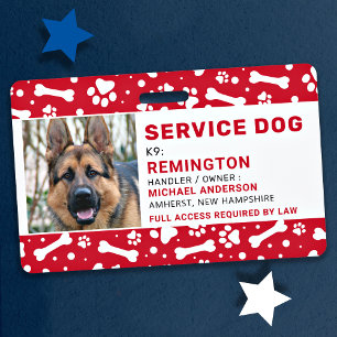 Badge Chien d'Assistance Empreintes de Patte Rouges Phot