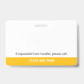 Badge Chien d'assistance Photo ID Code QR Jaune Blanc (Arrière)