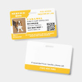 Badge Chien d'assistance Photo ID Code QR Jaune Blanc (Avant & arrière)