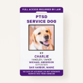 Badge Chien de service PTSD Personnalisé Simple Photo ID (Devant)