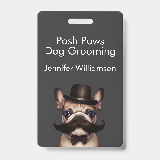 Badge Chien Groomer Funny QR Code gris (Avant)