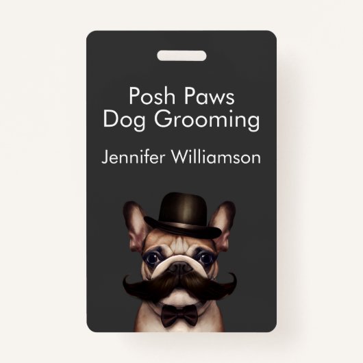 Badge Chien Groomer Funny QR Code gris (Devant)