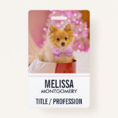 Badge Chien mignon avec cou rose Photographie de Noël (Devant)
