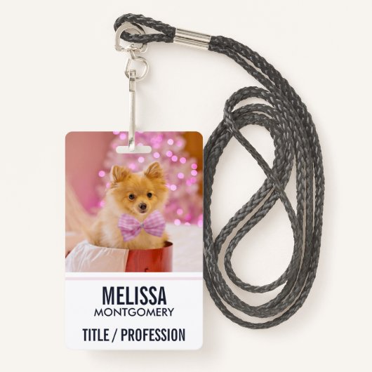 Badge Chien mignon avec cou rose Photographie de Noël (Devant avec lanière)