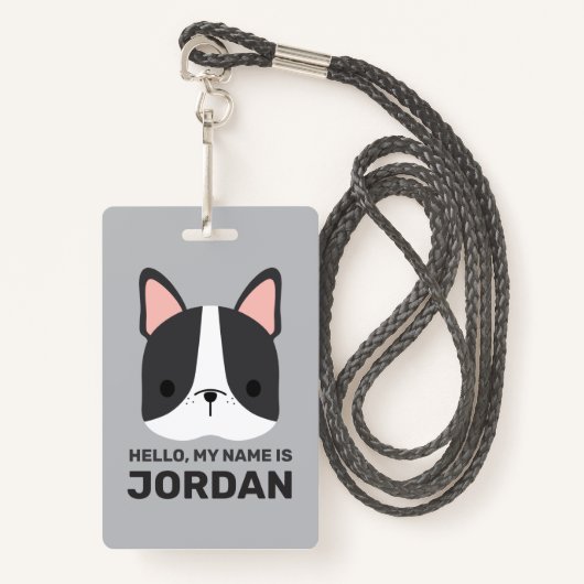 Badge Chien-taureau français mignon avec nom personnalis (Devant avec lanière)