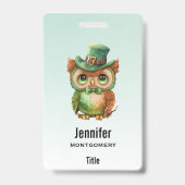 Badge Chouette mignonne dans un haut-de-forme vert (Arrière)