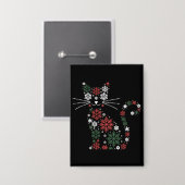 Badge Christmas Cat Made up Snowflakes Funny Cats (Recto/Verso)