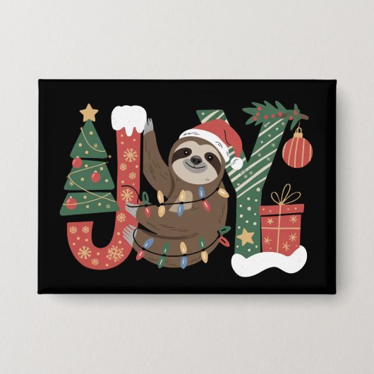 Badge Christmas Sloth Holiday Tree Gifts Joy Cute Funny (Recto)
