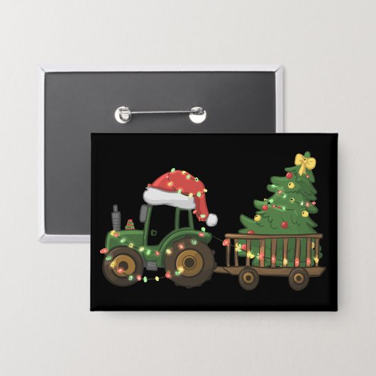 Badge Christmas Tractor With Tree Farmer Farm (Recto/Verso)