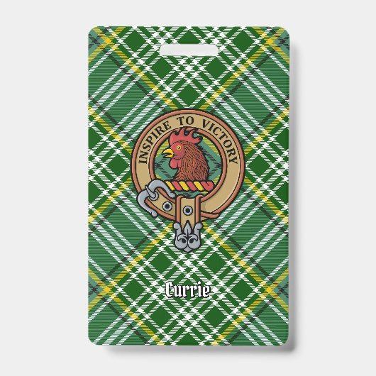 Badge Cimier de coq Clan Currie sur Tartan (Face)