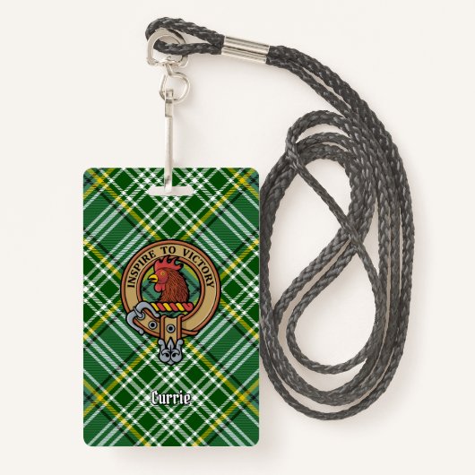 Badge Cimier de coq Clan Currie sur Tartan (Devant avec lanière)