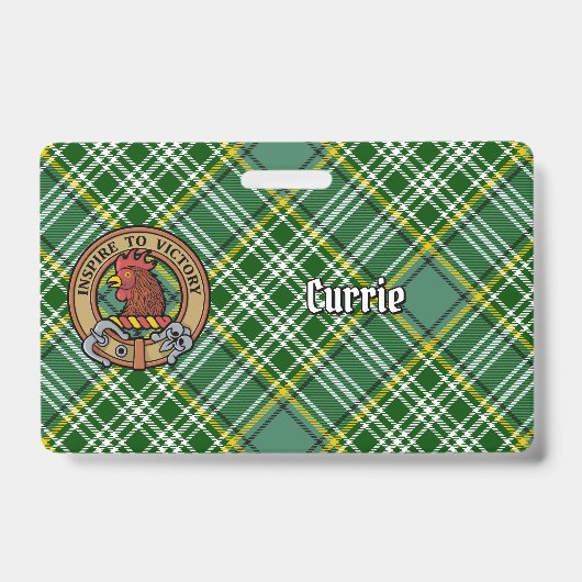 Badge Cimier de coq du clan Currie sur tartan (Avant)