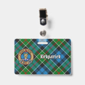 Badge Cimier du clan Kirkpatrick sur tartan (Avant avec clip)