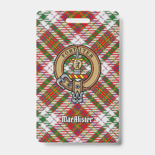 Badge Cimier du clan MacAlister sur tartan de robe