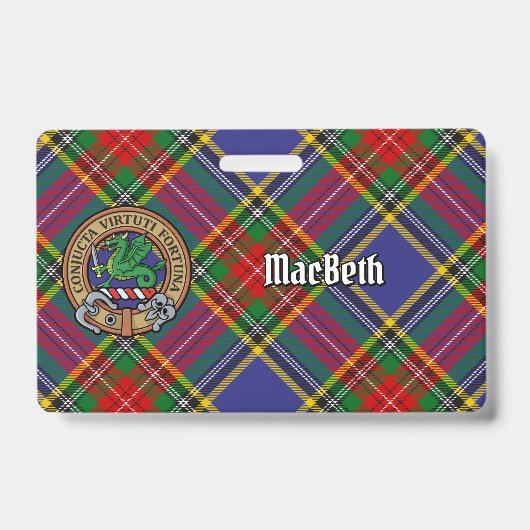 Badge Cimier du clan MacBeth sur tartan (Avant)