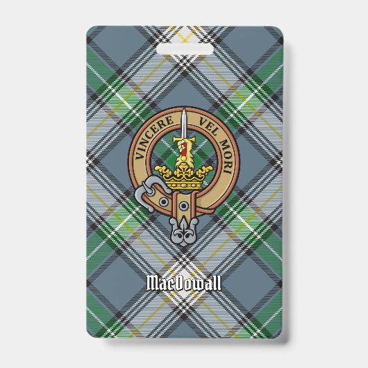 Badge Cimier du clan MacDowall sur tartan (Avant)