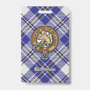 Badge Cimier du clan MacPherson sur tartan bleu de robe
