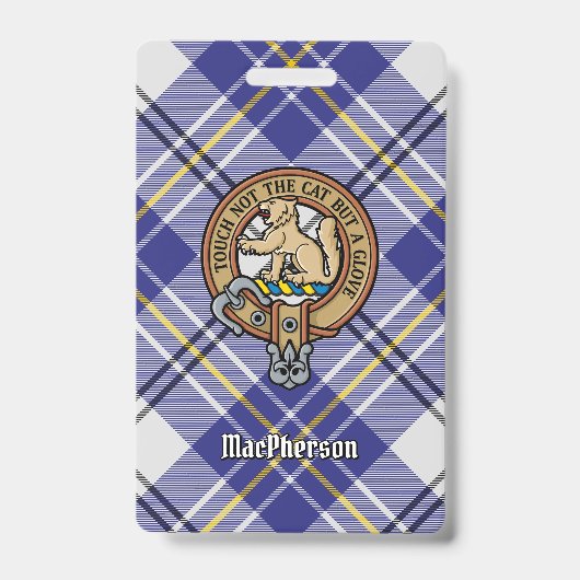 Badge Cimier du clan MacPherson sur tartan bleu de robe (Avant)