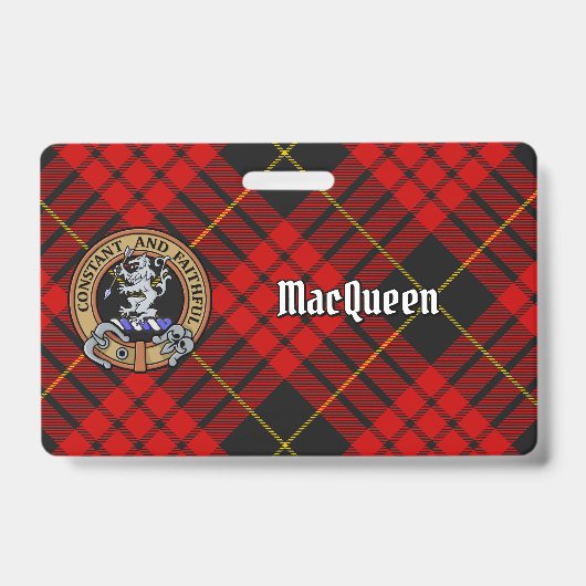 Badge Cimier du clan MacQueen sur tartan (Avant)