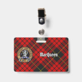 Badge Cimier du clan MacQueen sur tartan (Avant avec clip)