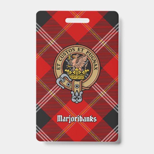 Badge Cimier du clan Marjoribanks sur tartan (Avant)