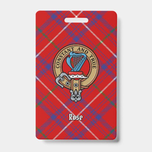 Badge Cimier du Clan Rose sur Tartan (Avant)