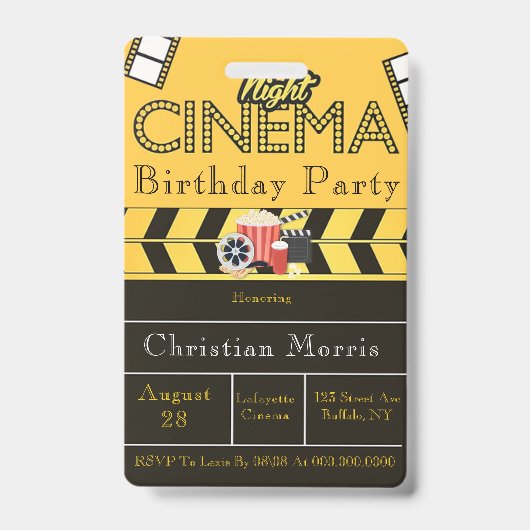 Badge Cinéma branché à tout âge fête d'anniversaire (Avant)